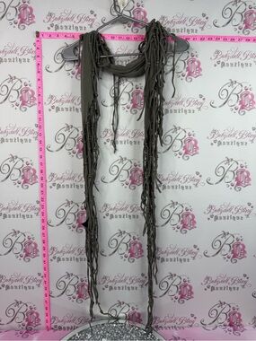 therapy scarf fringes tassles beads grey green Taupe Fringed Wrap Scarf